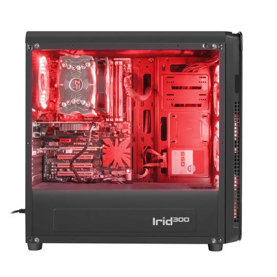 Genesis IRID 300 ATX Gaming Case met 1 USB 3.0, 2 USB 2.0 zonder bron en met rood gehard glas NPC-1131