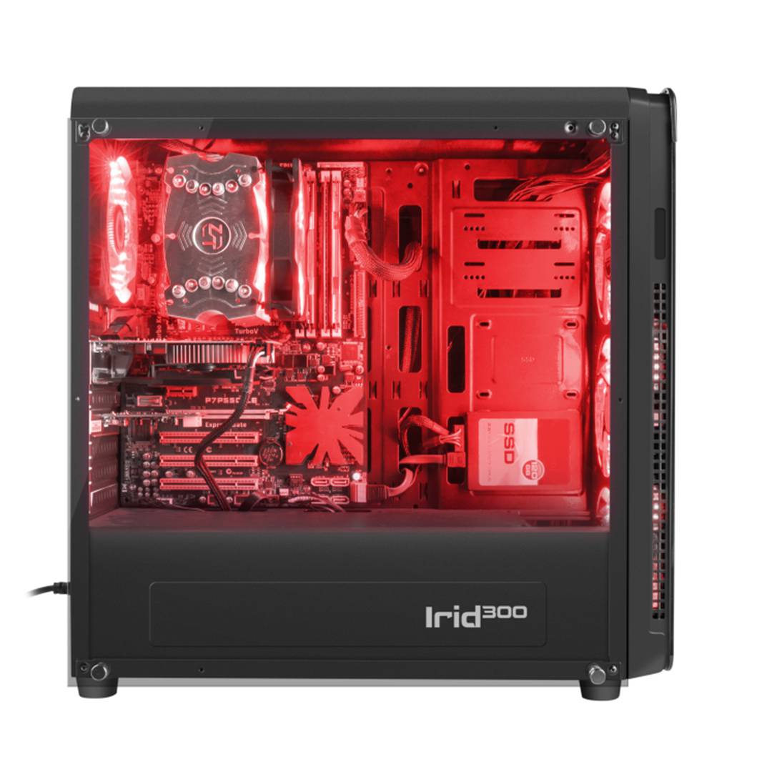 Genesis IRID 300 ATX Gaming Case met 1 USB 3.0, 2 USB 2.0 zonder bron en met rood gehard glas NPC-1131