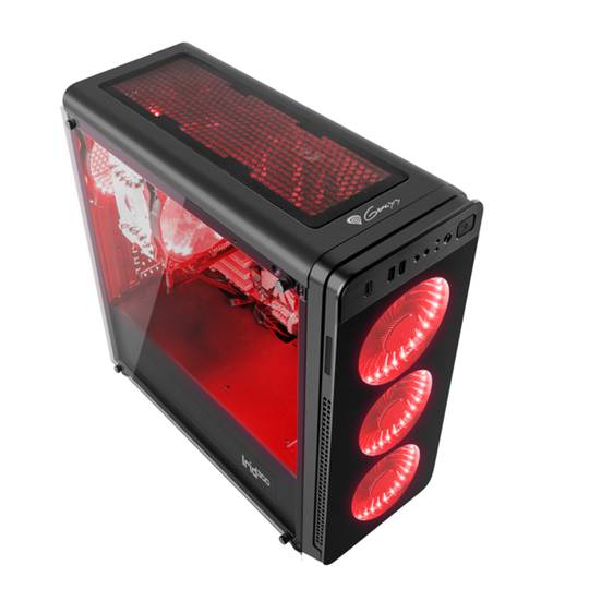 Genesis IRID 300 ATX Gaming Case met 1 USB 3.0, 2 USB 2.0 zonder bron en met rood gehard glas NPC-1131