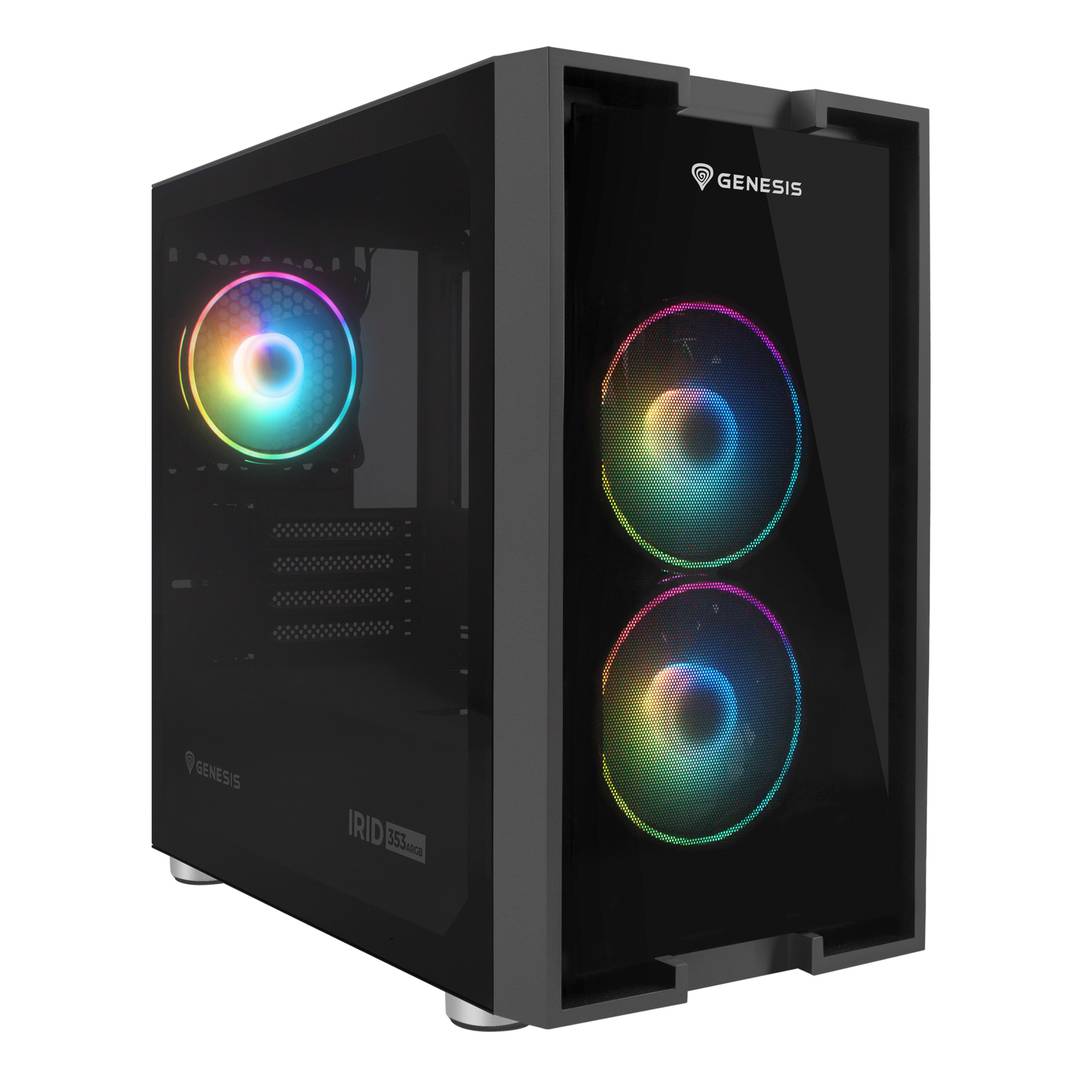 Gaming-Gehäuse IRID 353 MATX Genesis ARGB 1 USB 3.0- und 2 USB 2.0-Anschlüsse ohne Netzteil mit gehärtetem Glas NPC-1520