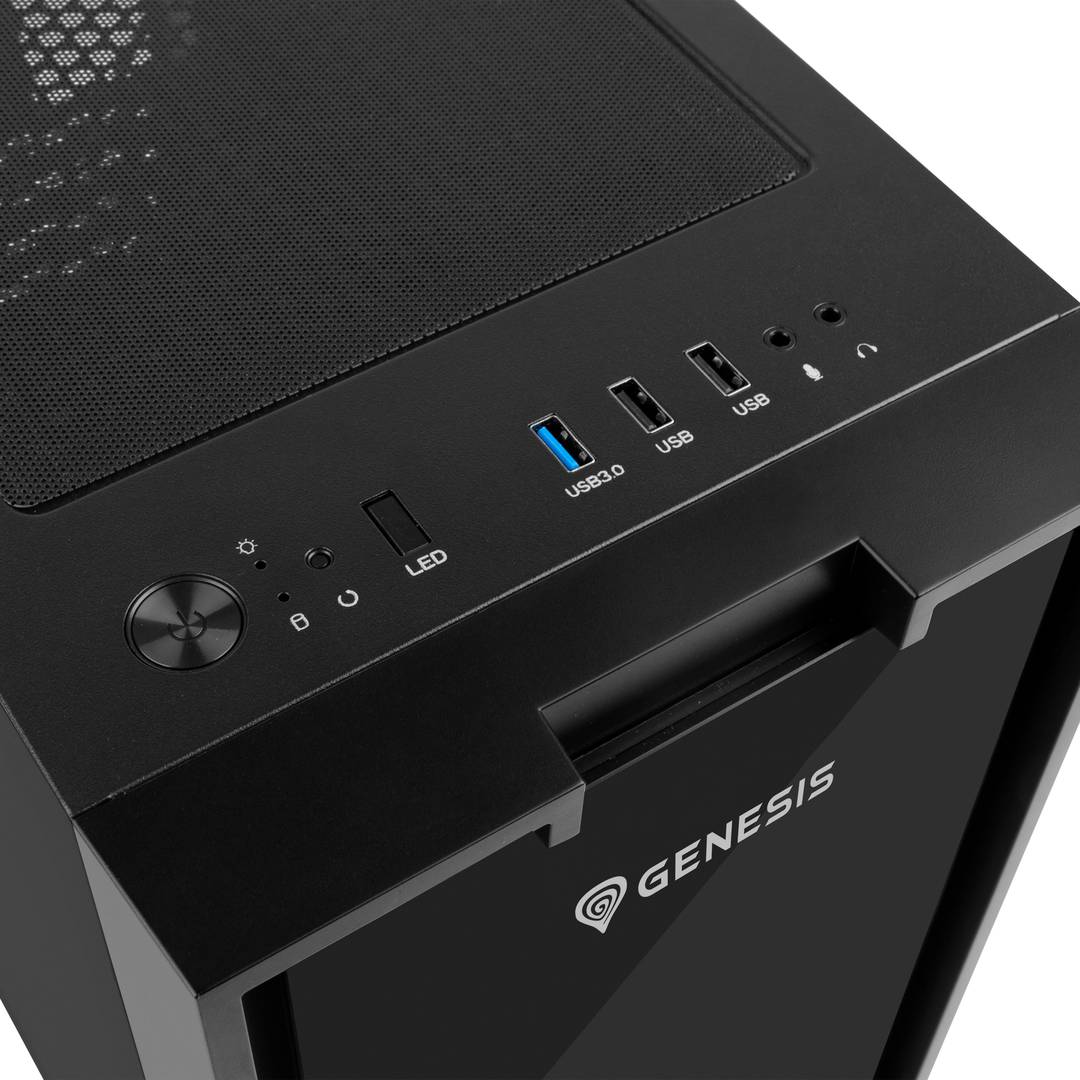 Gaming-Gehäuse IRID 353 MATX Genesis ARGB 1 USB 3.0- und 2 USB 2.0-Anschlüsse ohne Netzteil mit gehärtetem Glas NPC-1520
