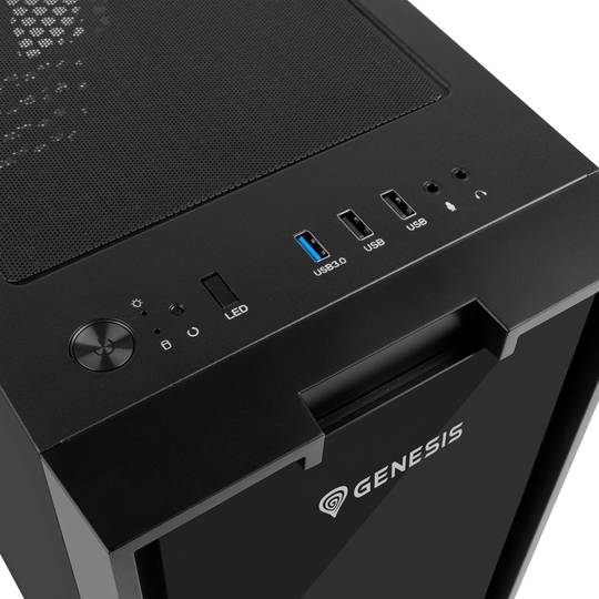 Gaming-Gehäuse IRID 353 MATX Genesis ARGB 1 USB 3.0- und 2 USB 2.0-Anschlüsse ohne Netzteil mit gehärtetem Glas NPC-1520