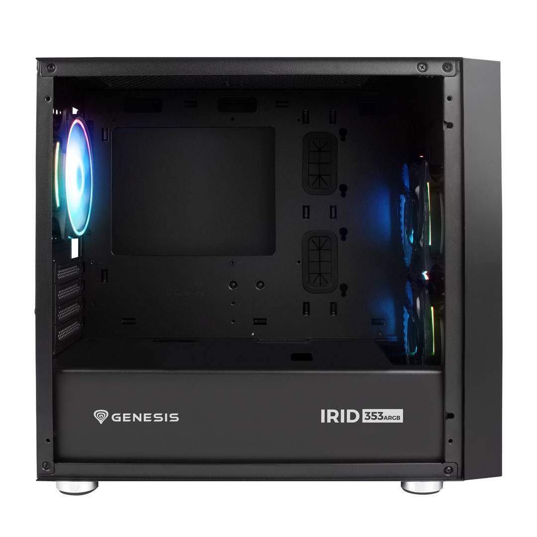 Gaming-Gehäuse IRID 353 MATX Genesis ARGB 1 USB 3.0- und 2 USB 2.0-Anschlüsse ohne Netzteil mit gehärtetem Glas NPC-1520