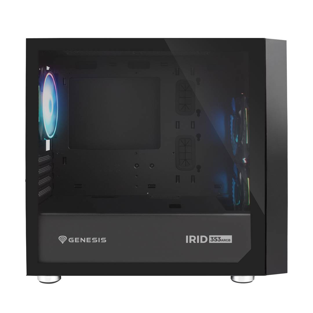 Gaming-Gehäuse IRID 353 MATX Genesis ARGB 1 USB 3.0- und 2 USB 2.0-Anschlüsse ohne Netzteil mit gehärtetem Glas NPC-1520