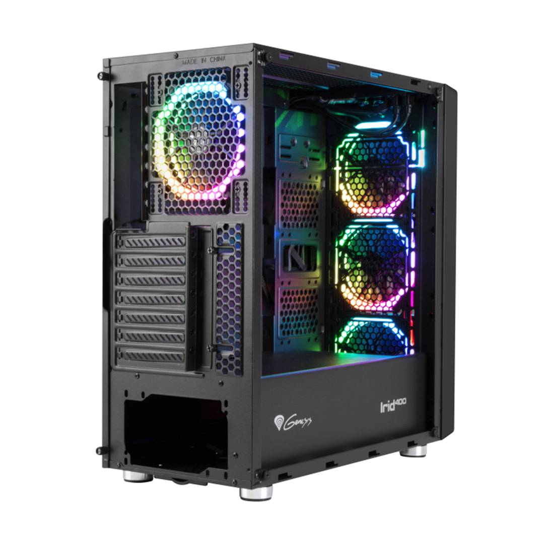 Custodia da gioco Genesis RGB Irid 400 ATX con 2 porte USB 3.0 e 2 porte USB 2.0 con vetro temperato NPC-1429