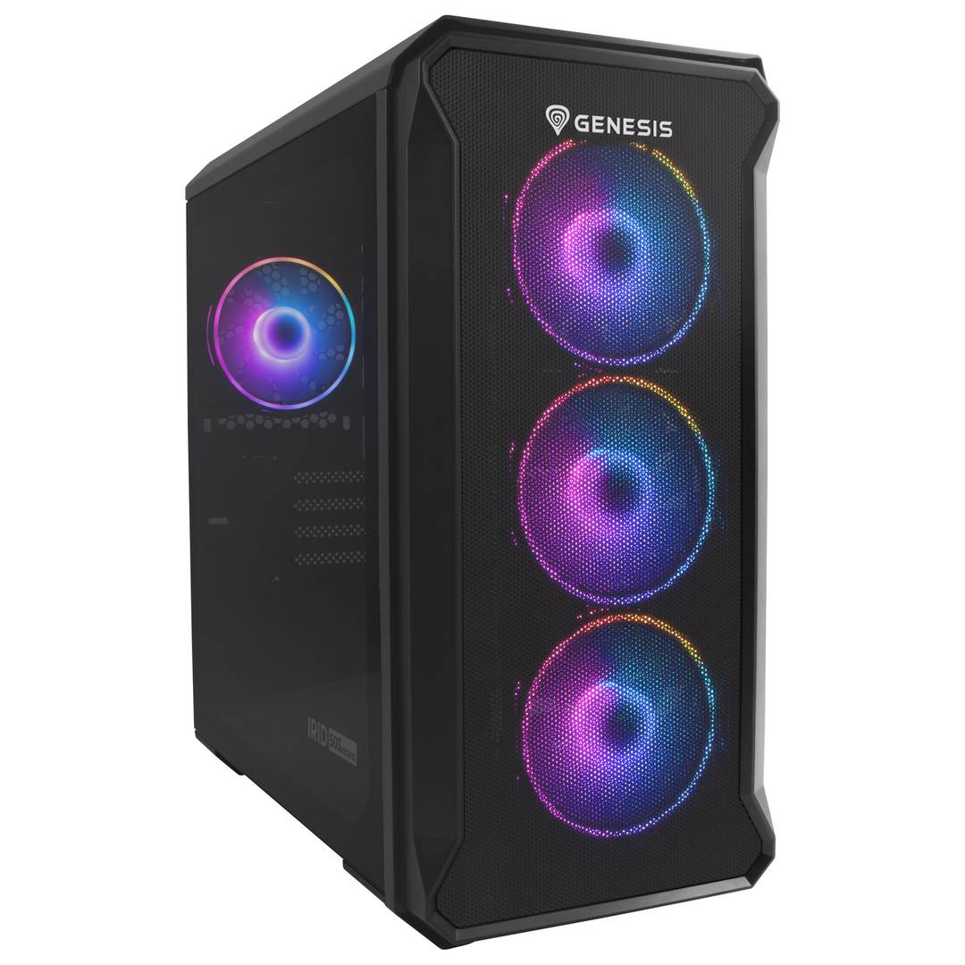 Genesis IRID 503 ARGB MATX Gaming Case com 1 porta USB 3.0, 2 portas USB 2.0 e janela de vidro temperado NPC-1559