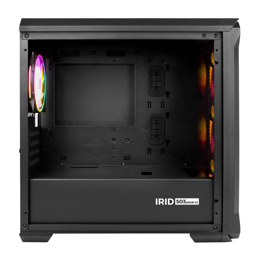 Genesis IRID 503 ARGB MATX Gaming Case com 1 porta USB 3.0, 2 portas USB 2.0 e janela de vidro temperado NPC-1559