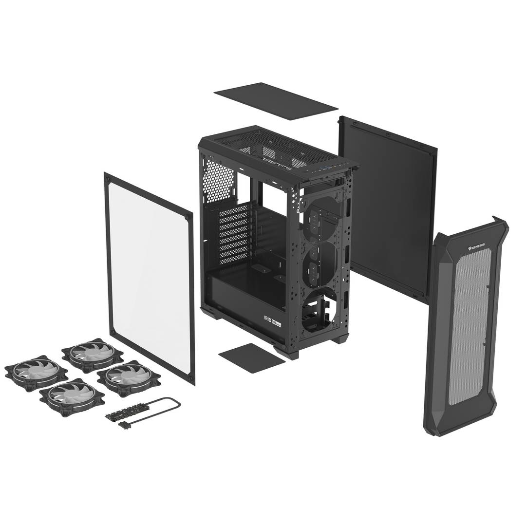 Genesis IRID 505 ARGB ATX Gaming Case met 2 USB 3.0-poorten en 2 USB 2.0-poorten met venster van gehard glas NPC-1518