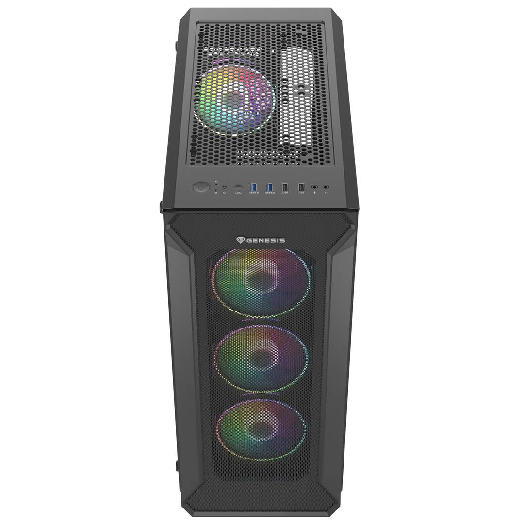 Genesis IRID 505 ARGB ATX Gaming Case met 2 USB 3.0-poorten en 2 USB 2.0-poorten met venster van gehard glas NPC-1518