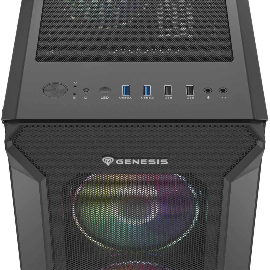 Genesis IRID 505 ARGB ATX Gaming Case met 2 USB 3.0-poorten en 2 USB 2.0-poorten met venster van gehard glas NPC-1518