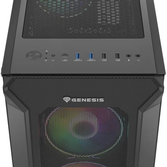 Genesis IRID 505 ARGB ATX Gaming Case met 2 USB 3.0-poorten en 2 USB 2.0-poorten met venster van gehard glas NPC-1518