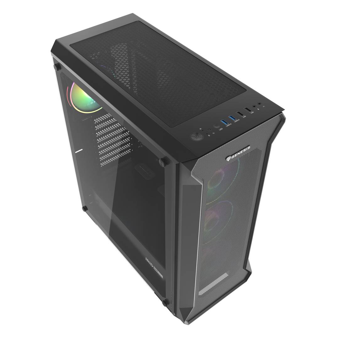 Genesis IRID 505 ARGB ATX Gaming Case met 2 USB 3.0-poorten en 2 USB 2.0-poorten met venster van gehard glas NPC-1518