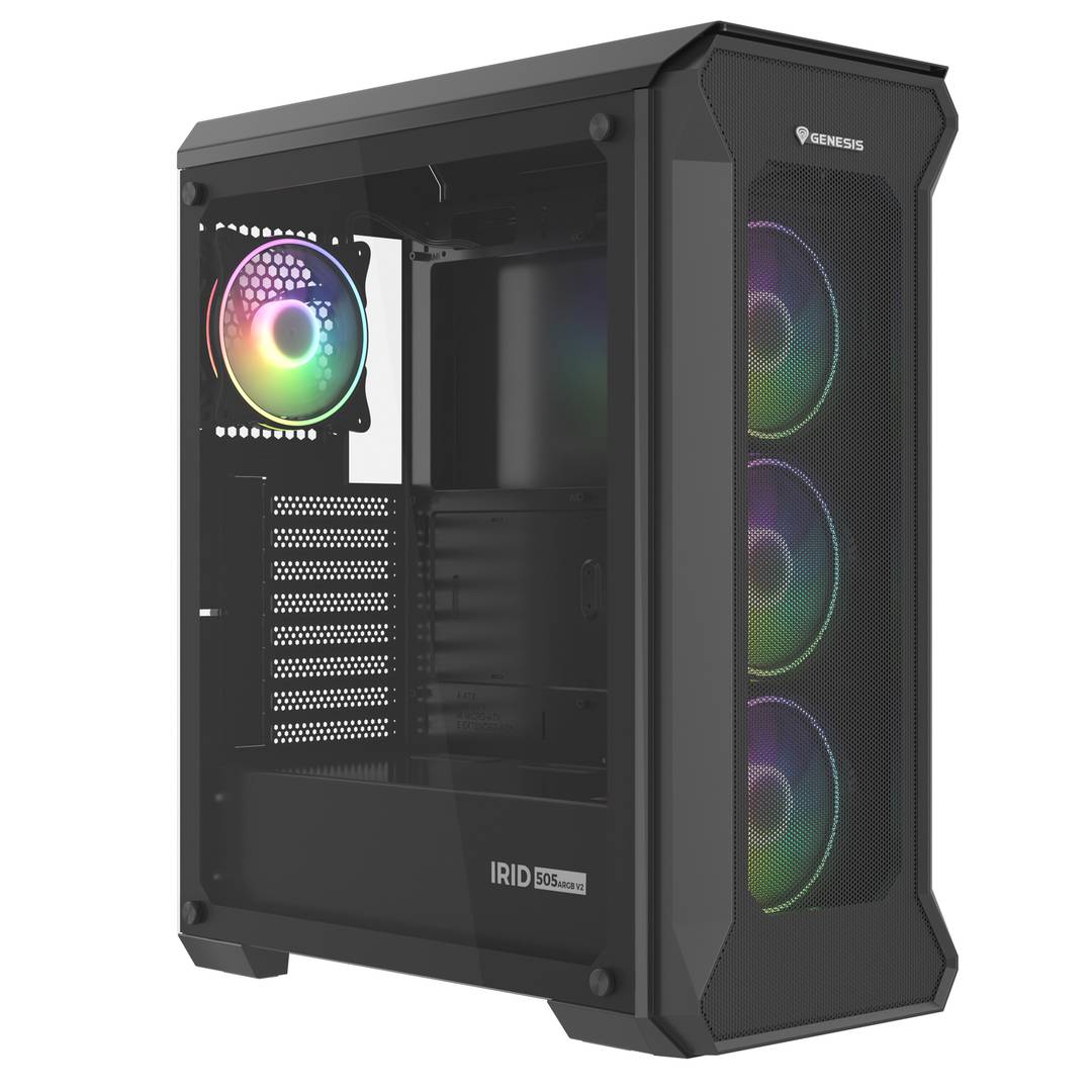 Genesis IRID 505 ARGB ATX Gaming Case met 2 USB 3.0-poorten en 2 USB 2.0-poorten met venster van gehard glas NPC-1518