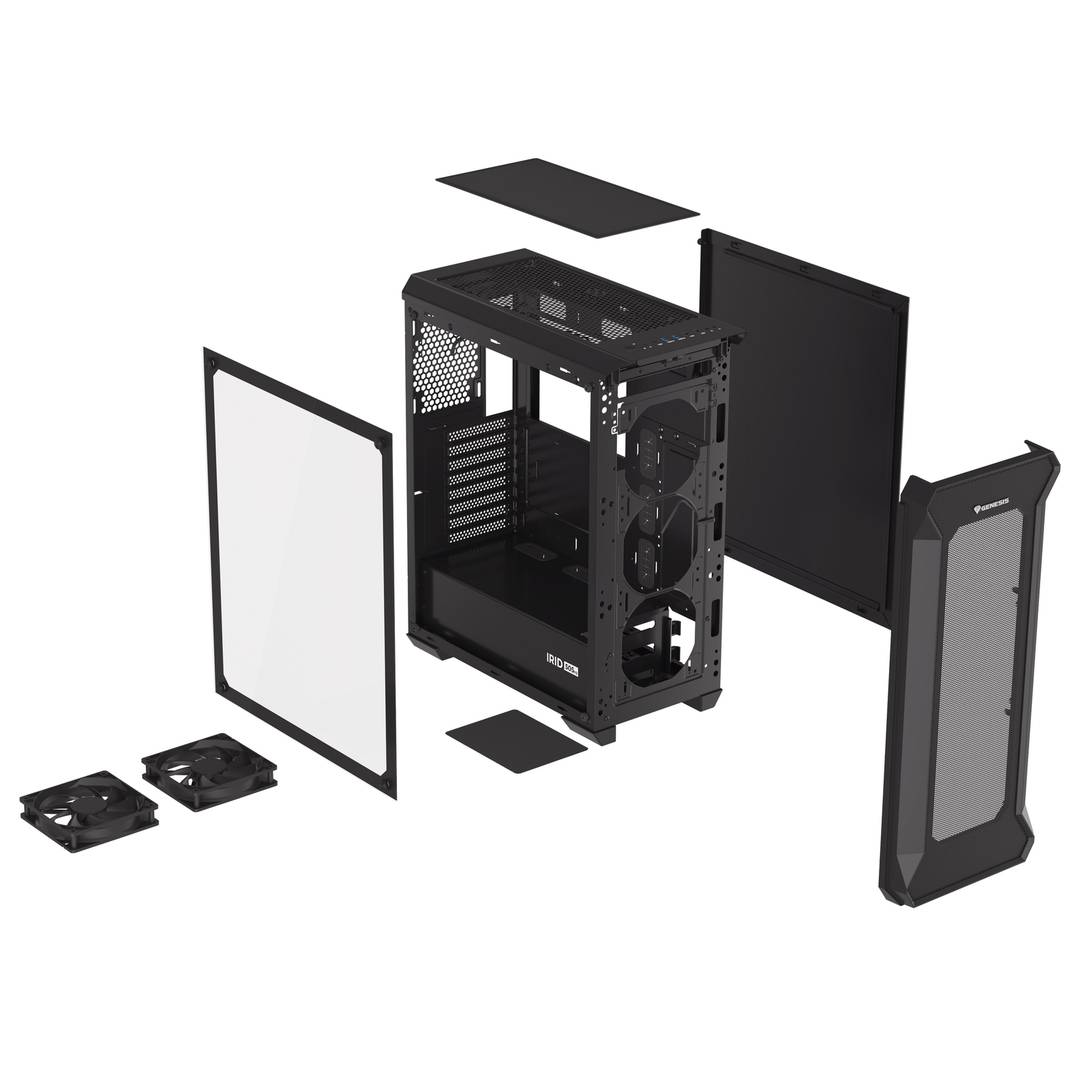 Boîtier de jeu Genesis IRID 505 ATX avec 2 ports USB 3.0 et 2 ports USB 2.0 avec verre trempé NPC-1517