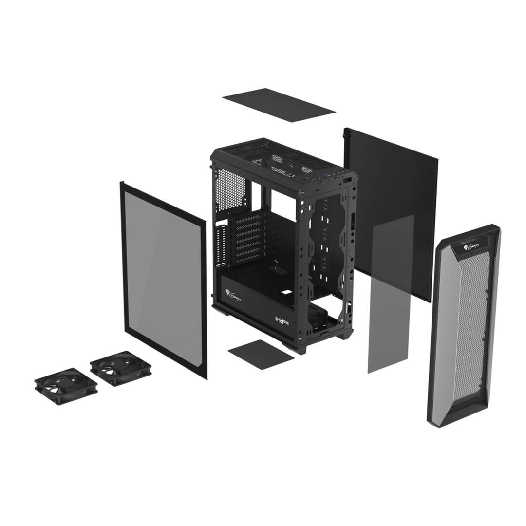 Caja Gaming IRID 515 ATX de Genesis con 1 USB 3.0 y 2 USB 2.0 sin fuente de alimentación y cristal templado NPC-1683
