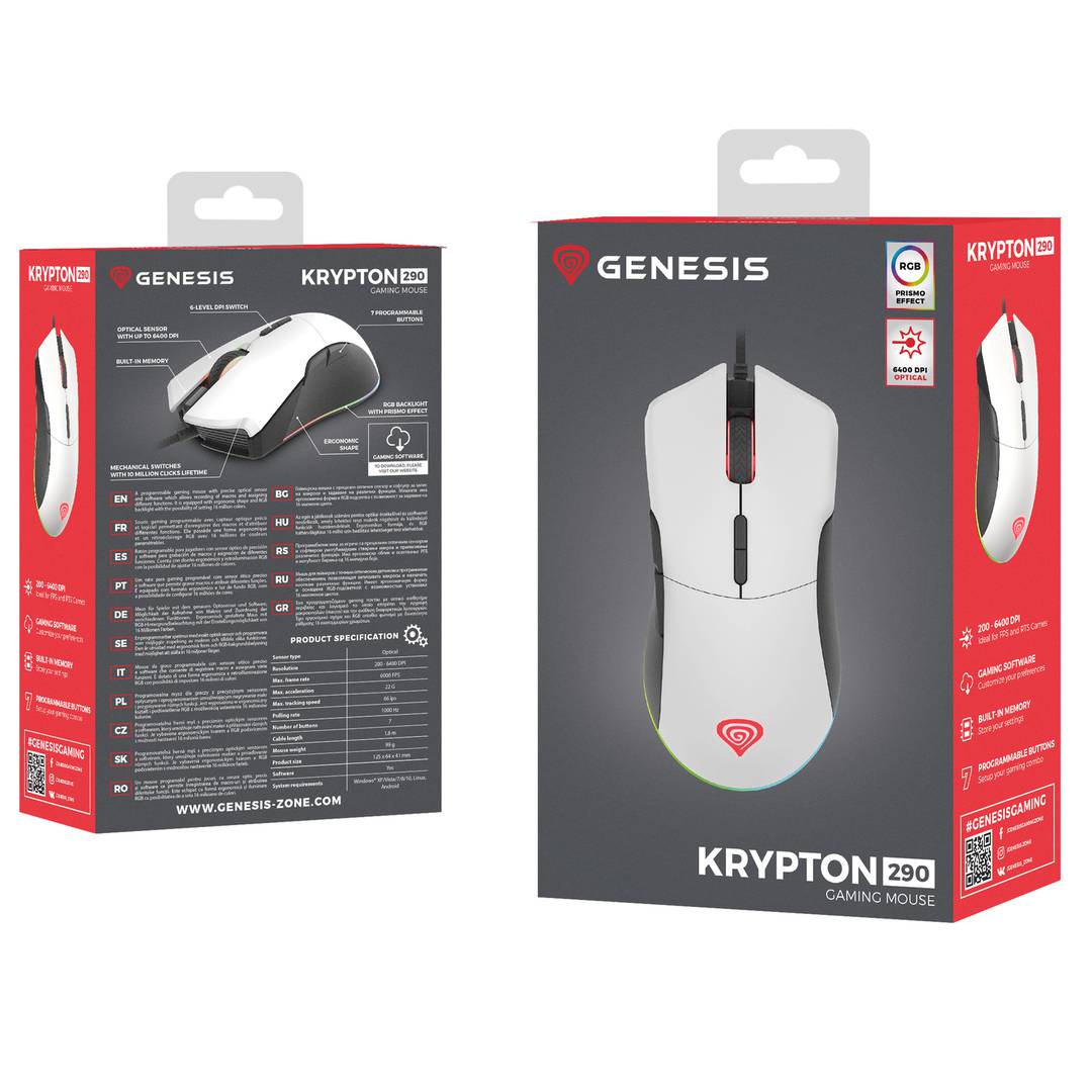 Mouse da gioco Genesis Krypton 290 RGB con 6400 DPI bianco NMG-1785
