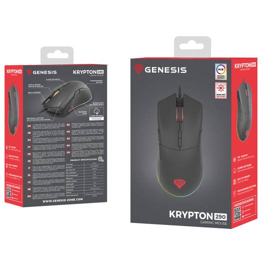 Mouse da gioco Genesis Krypton 290 RGB con 6400 DPI nero NMG-1771
