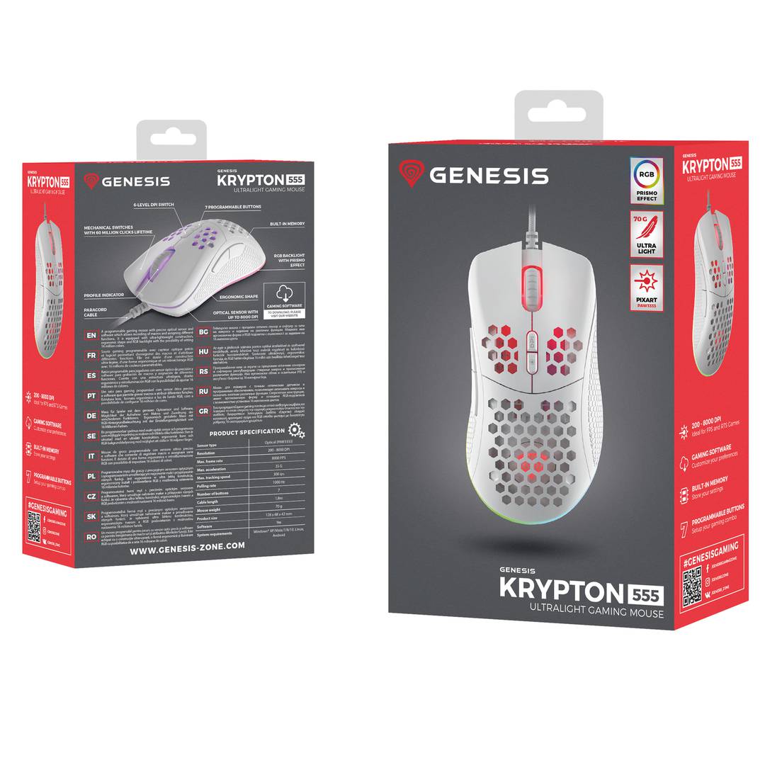 Ratón Gaming Krypton 555 RGB de Genesis con 8000 DPI blanco NMG-1840