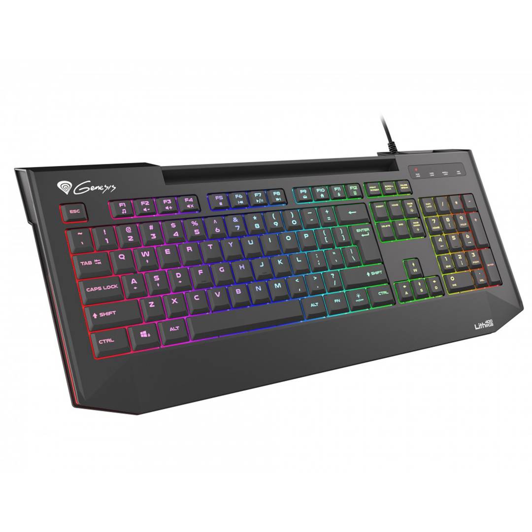 Teclado para jogos Genesis 400 Lith com chave X-Scissor fina e retroiluminação RGB Design espanhol
