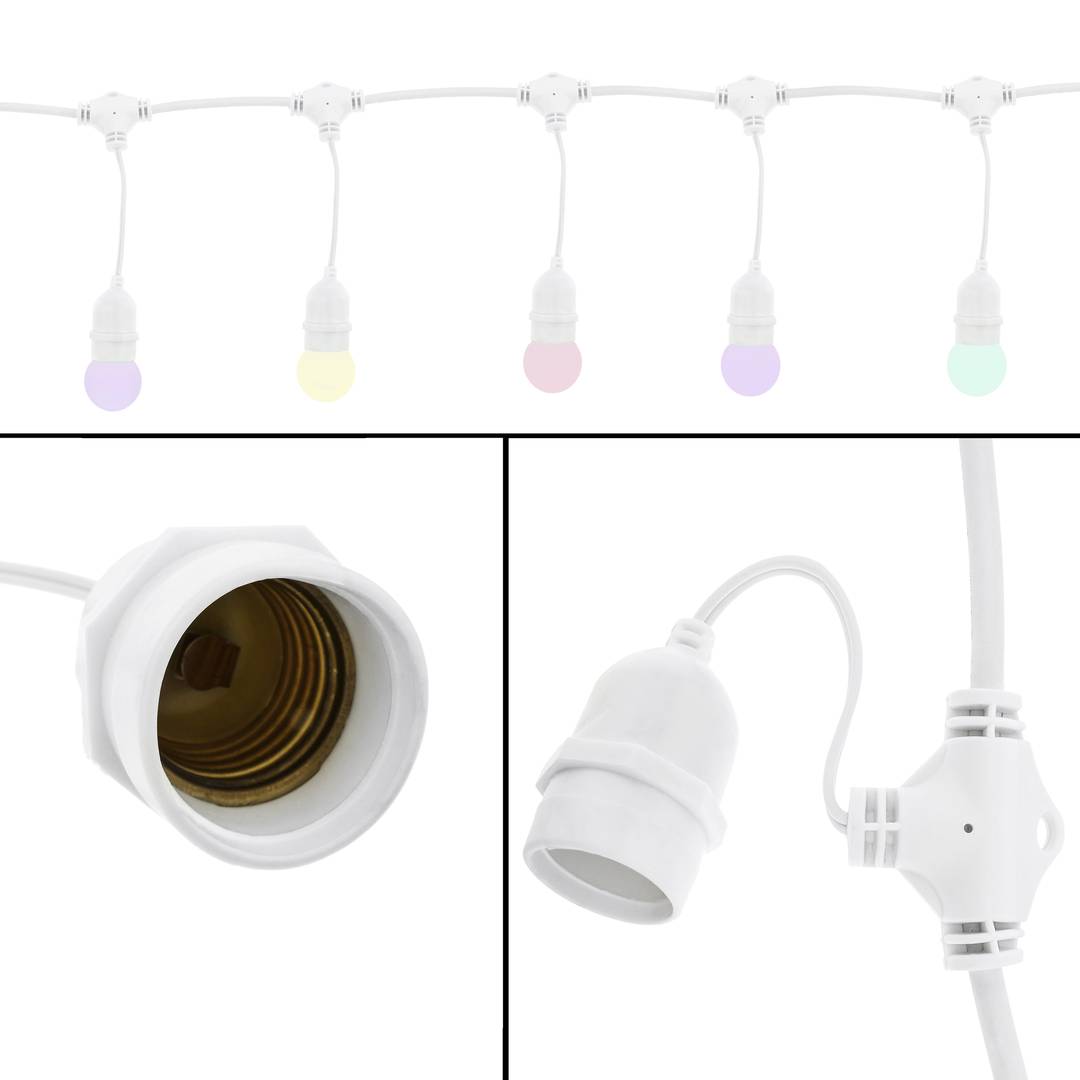Ghirlanda 40 lampade per esterno con E27 zucchetto IP44 cavo di alimentazione 20m estensibile bianco