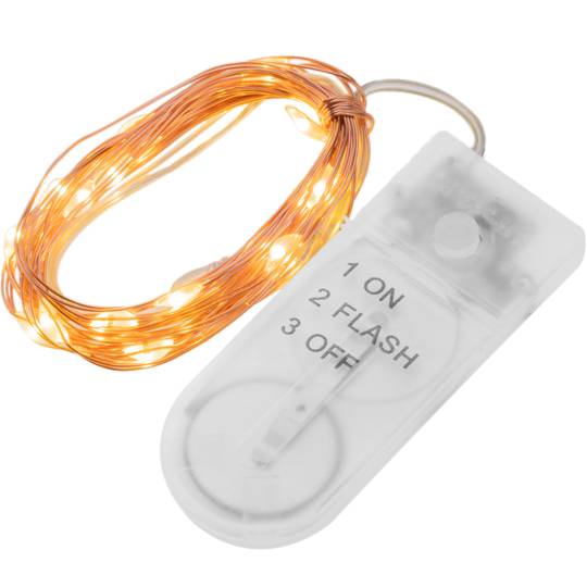 1m warm white LED micro garland with 2 lighting effects and copper mouldable cable