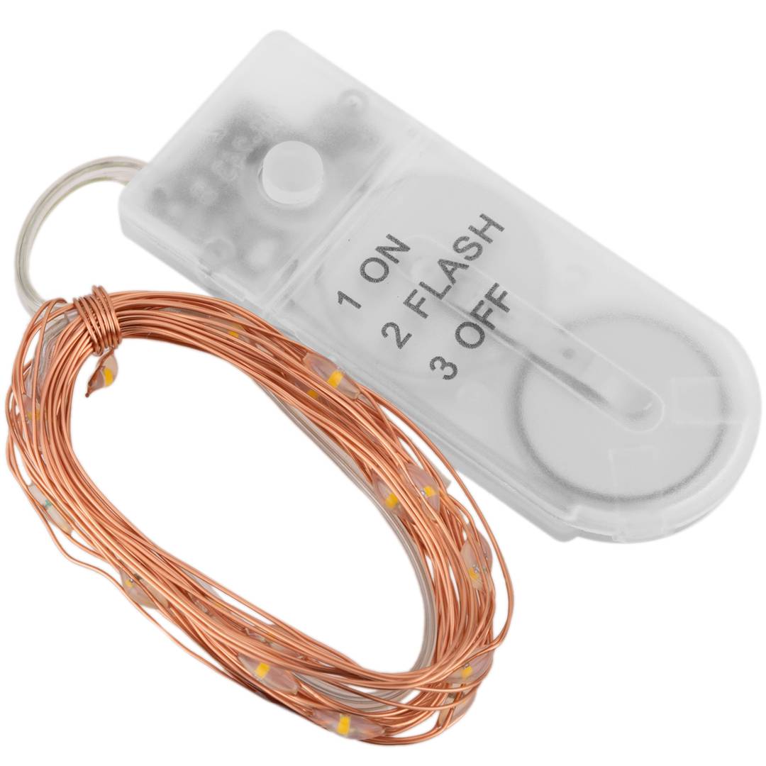 1m warm white LED micro garland with 2 lighting effects and copper mouldable cable