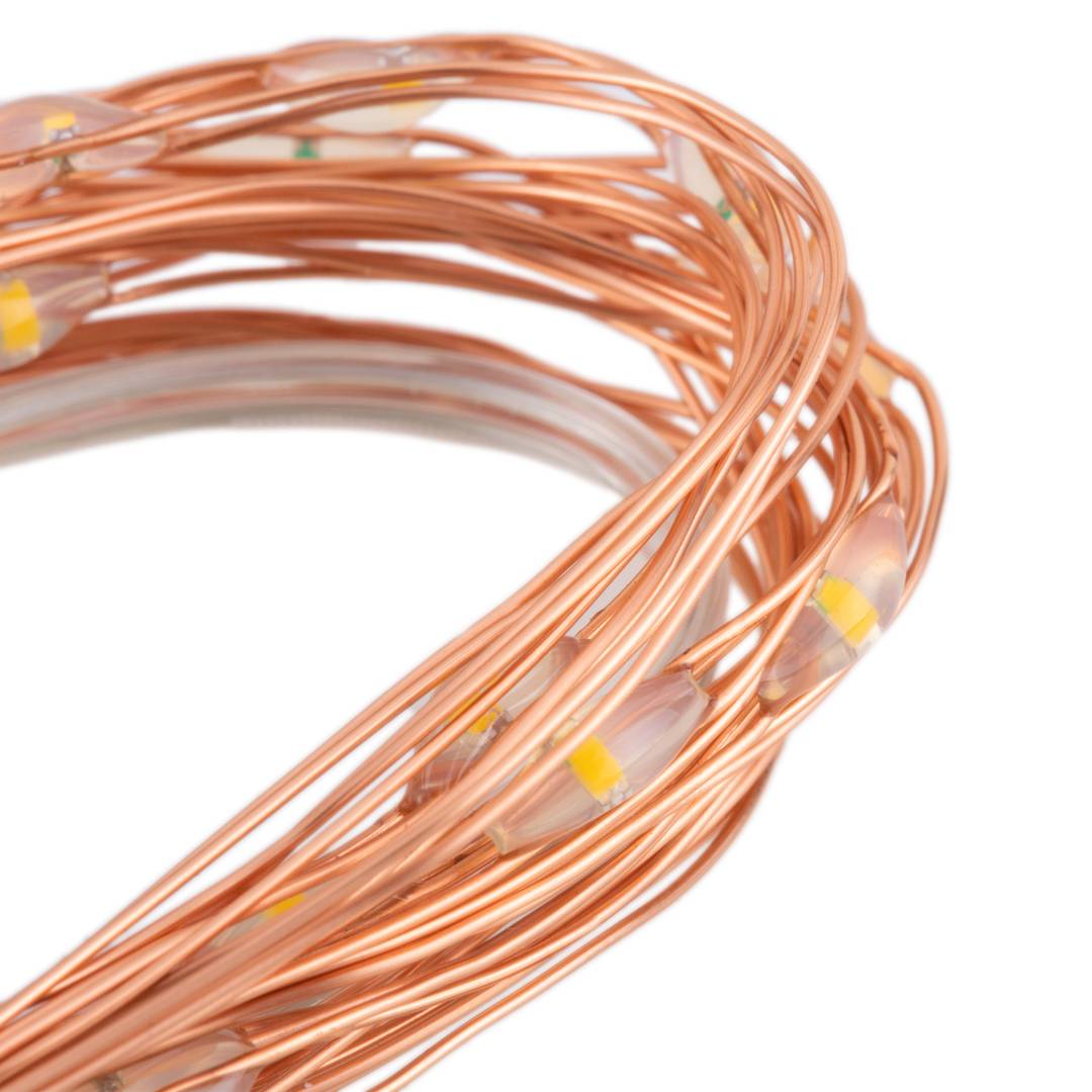 1m warm white LED micro garland with 2 lighting effects and copper mouldable cable