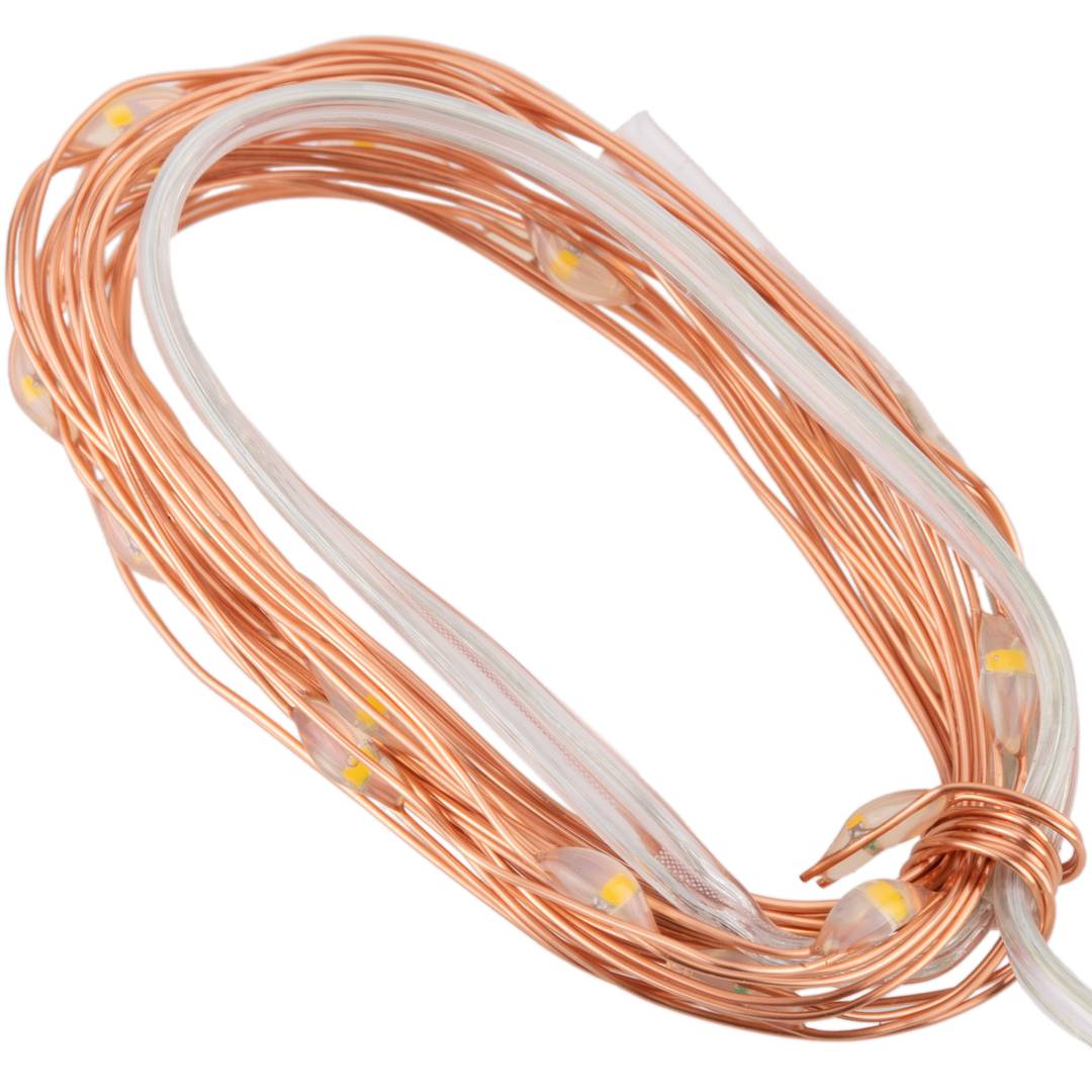1m warm white LED micro garland with 2 lighting effects and copper mouldable cable