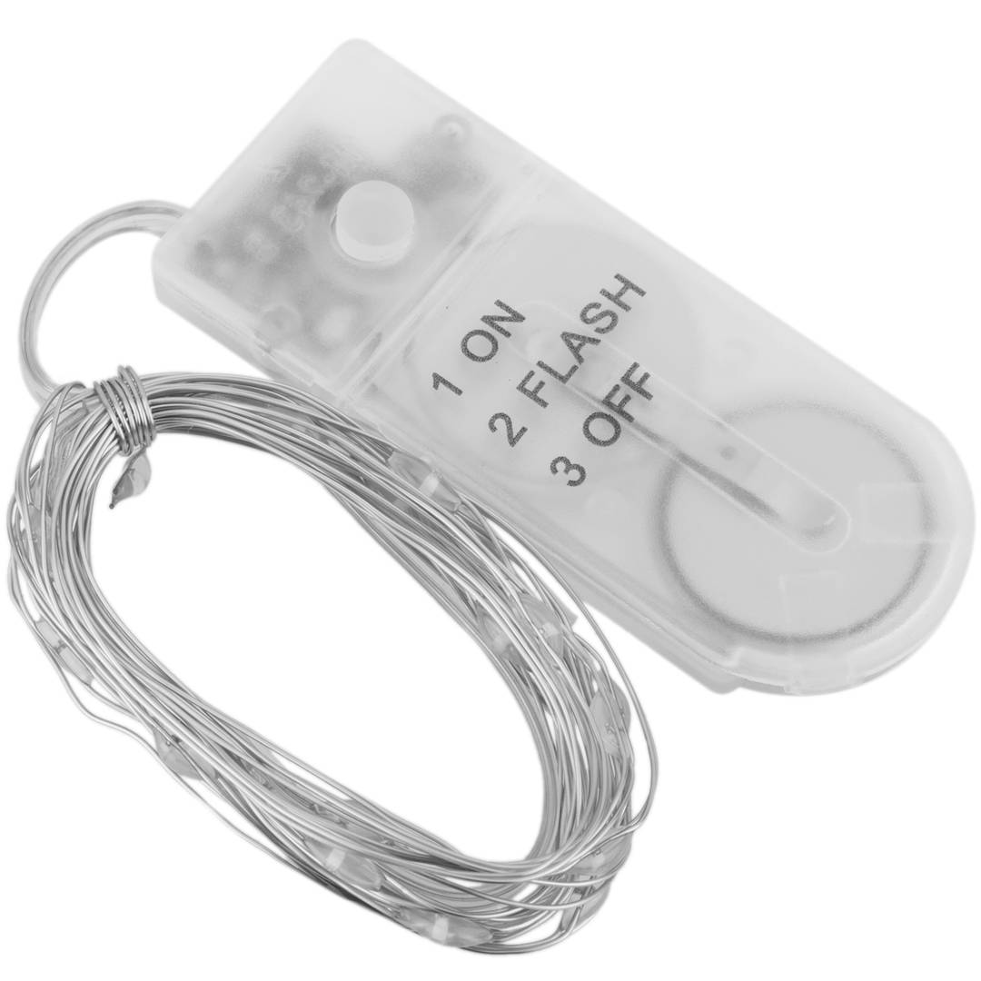 1m koel witte LED micro slinger met 2 lichteffecten en zilver vormbare kabel