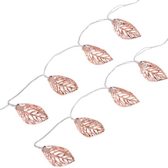 1 m girlanda świetlna LED w kolorze ciepłej bieli z obudową w kształcie liścia, zasilana bateriami