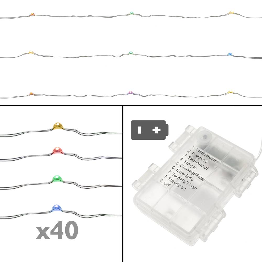 Dekorative Streifenlichter IP44 40 LED RGB Beleuchtung und 8 Funktionen 3 m Batterien