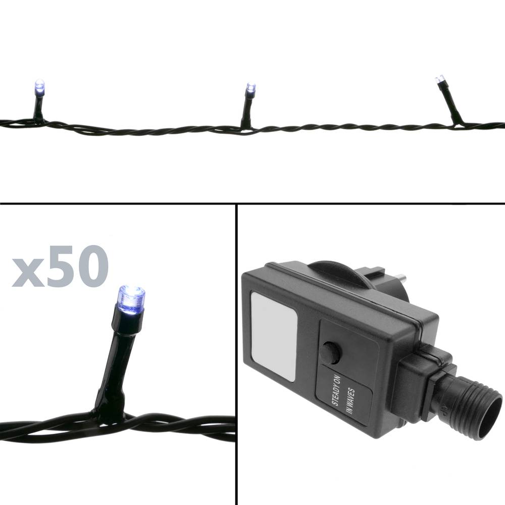 Strip of decorative lights of 50 LED lights IP44 with 2 functions daylight white 5 m 100-240VAC