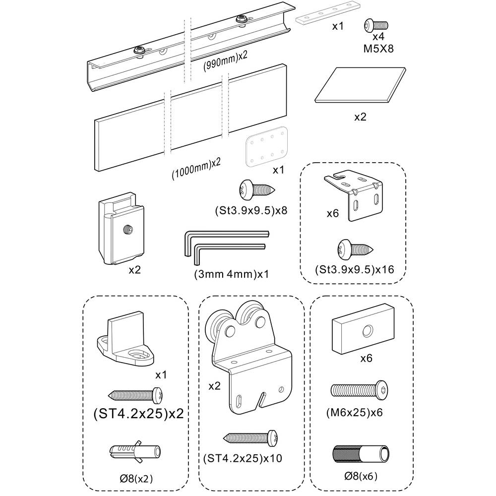 Sliding door track 2m with neutral MDF cover Cablematic