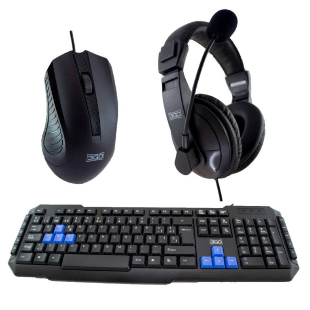 Kit de teclado com mouse e fones multimídia cor preta 3GO COMBODRILEH2