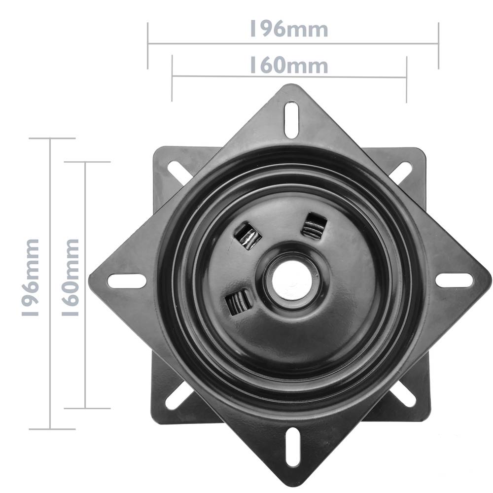 Base giratoria manual 196x196mm y 100Kg de carga. Plataforma rotación 90 grados retorno automático