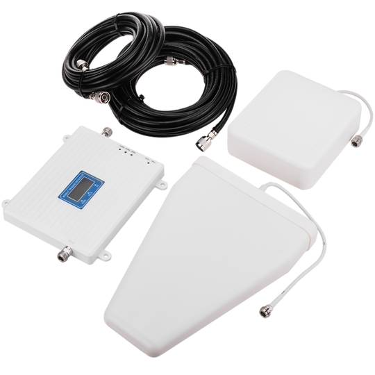 Amplifier repeater GSM 3G 900MHz 1800MHz 2100MHz 70dB with antennas and cables
