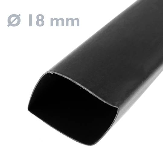 Zwarte krimpkous van 18,0 mm in een spoel van 5 m