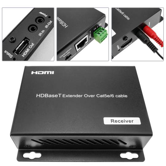 HDMI-extender UltraHD 4K 2K FullHD 1080p Cat.5e Cat.6 compatibel met HDBaseT HDBT 70m - ontvanger