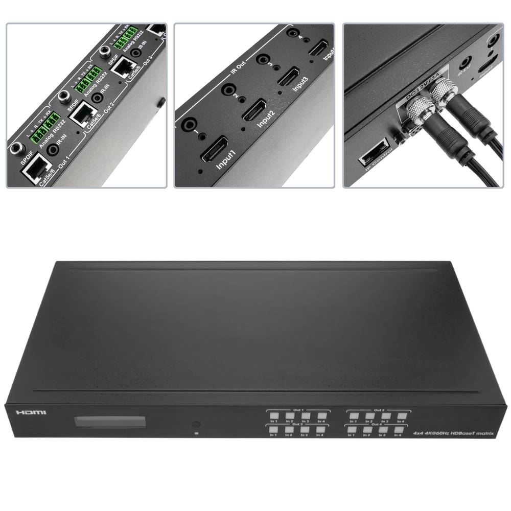 Extensor HDMI UltraHD 4K 2K FullHD 1080p Cat.5e Cat.6 compatível com HDBaseT HDBT 70m - Matriz 4x4