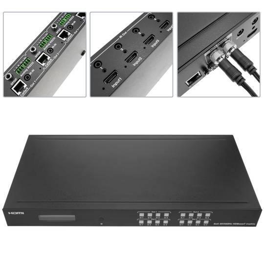 Extensor HDMI UltraHD 4K 2K FullHD 1080p Cat.5e Cat.6 compatível com HDBaseT HDBT 70m - Matriz 4x4