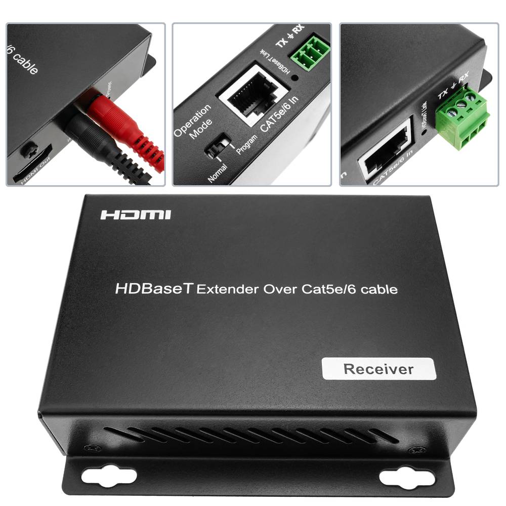 Extensor HDMI UltraHD 4K 2K FullHD 1080p Cat.5e Cat.6 compatível com HDBaseT HDBT POC 100m - receptor