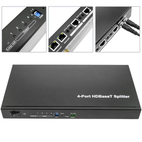 Extensor HDMI UltraHD 4K 2K FullHD 1080p Cat.5e Cat.6 compatível com HDBaseT HDBT 100m - transmissor de 4 portas
