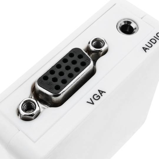 Convertisseur HDMI vers VGA avec audio stéréo analogique couleur blanche