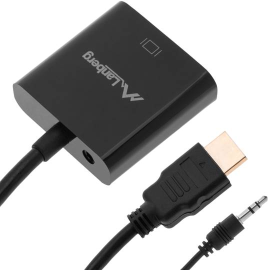 Przejściówka Lanberg HDMI męski na VGA żeński z gniazdem mini Jack 20 cm