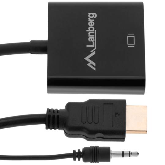 Przejściówka Lanberg HDMI męski na VGA żeński z gniazdem mini Jack 20 cm