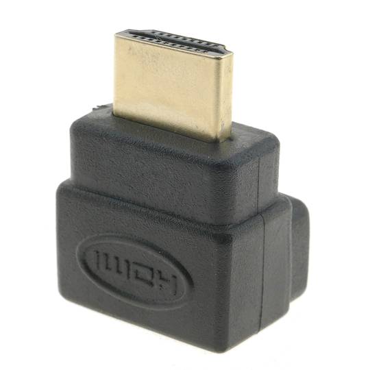 Adaptador HDMI de tipo HDMI-A macho a HDMI-A hembra acodado abajo