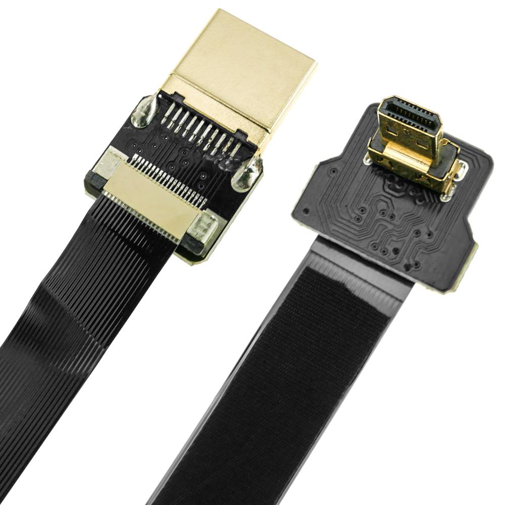 Płaski kabel wideo HDMI FPV 20 cm męski A na mikro D męski z kątem