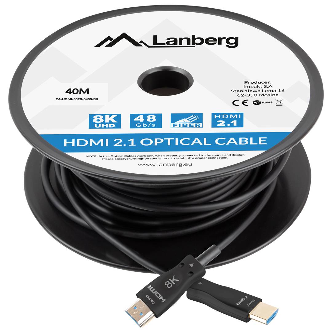 Lanberg HDMI V2.1 cavo ottico maschio a maschio 40 m nero CA-HDMI-30FB-0400-BK