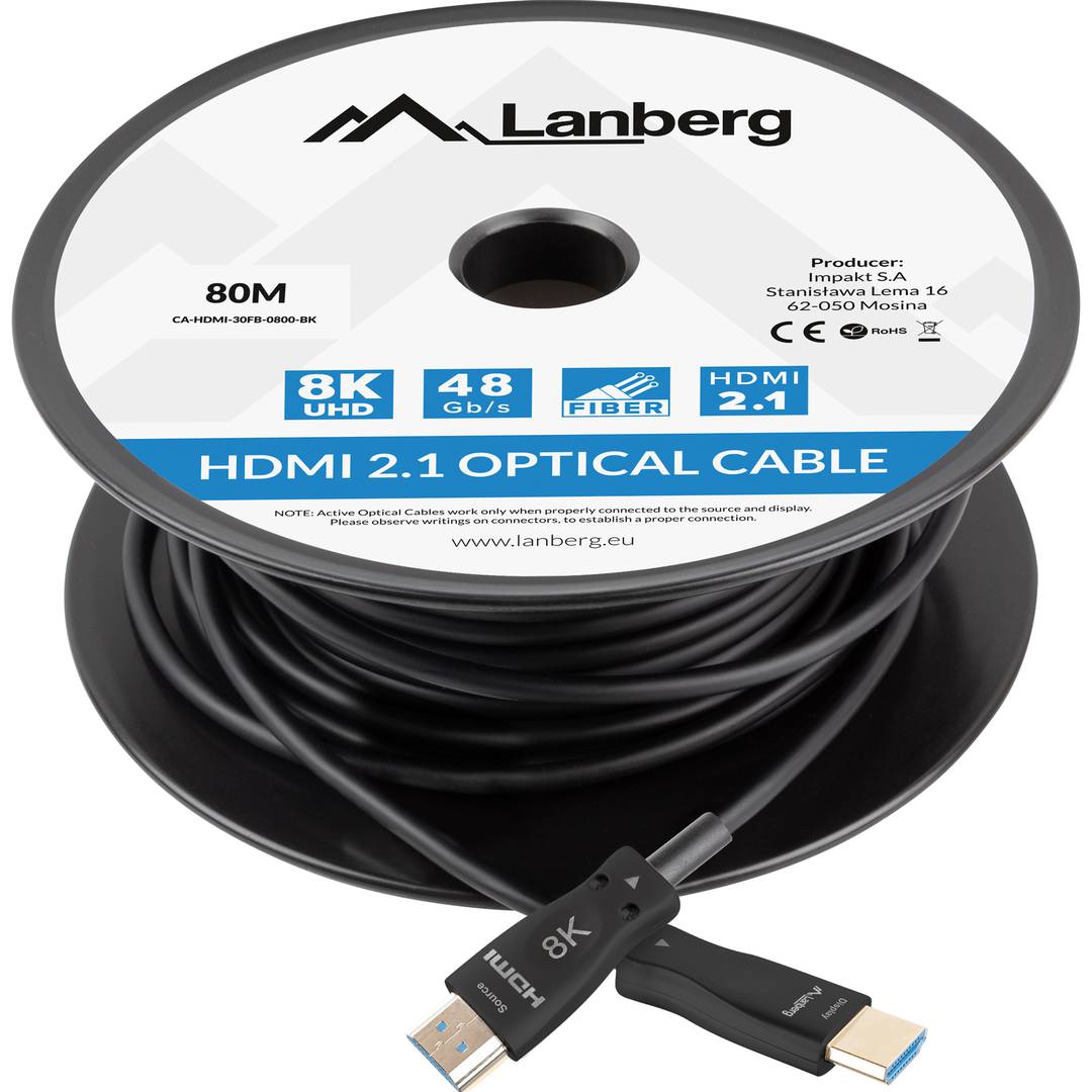 Lanberg HDMI V2.1 optisches Kabel Stecker auf Stecker 80 m schwarz CA-HDMI-30FB-0800-BK