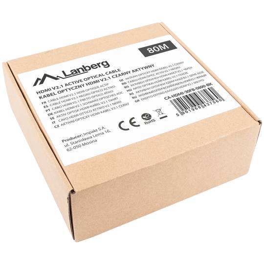 Lanberg HDMI V2.1 optisches Kabel Stecker auf Stecker 80 m schwarz CA-HDMI-30FB-0800-BK